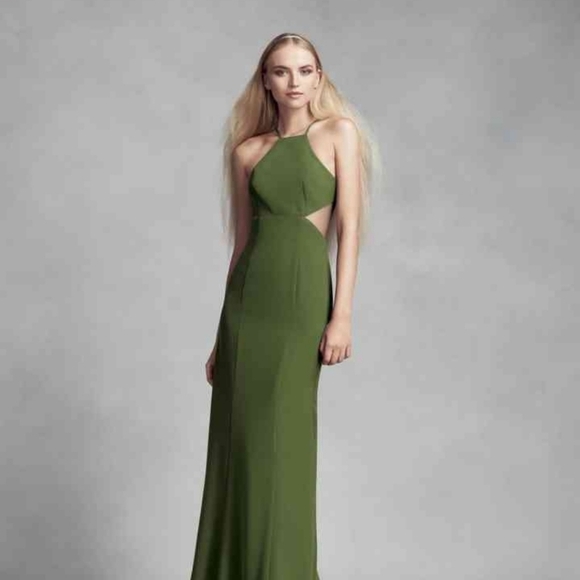 𝅺NWT Vera Wang White Collection Long Cut Out Sterling Halter Dress - Picture 4 of 7